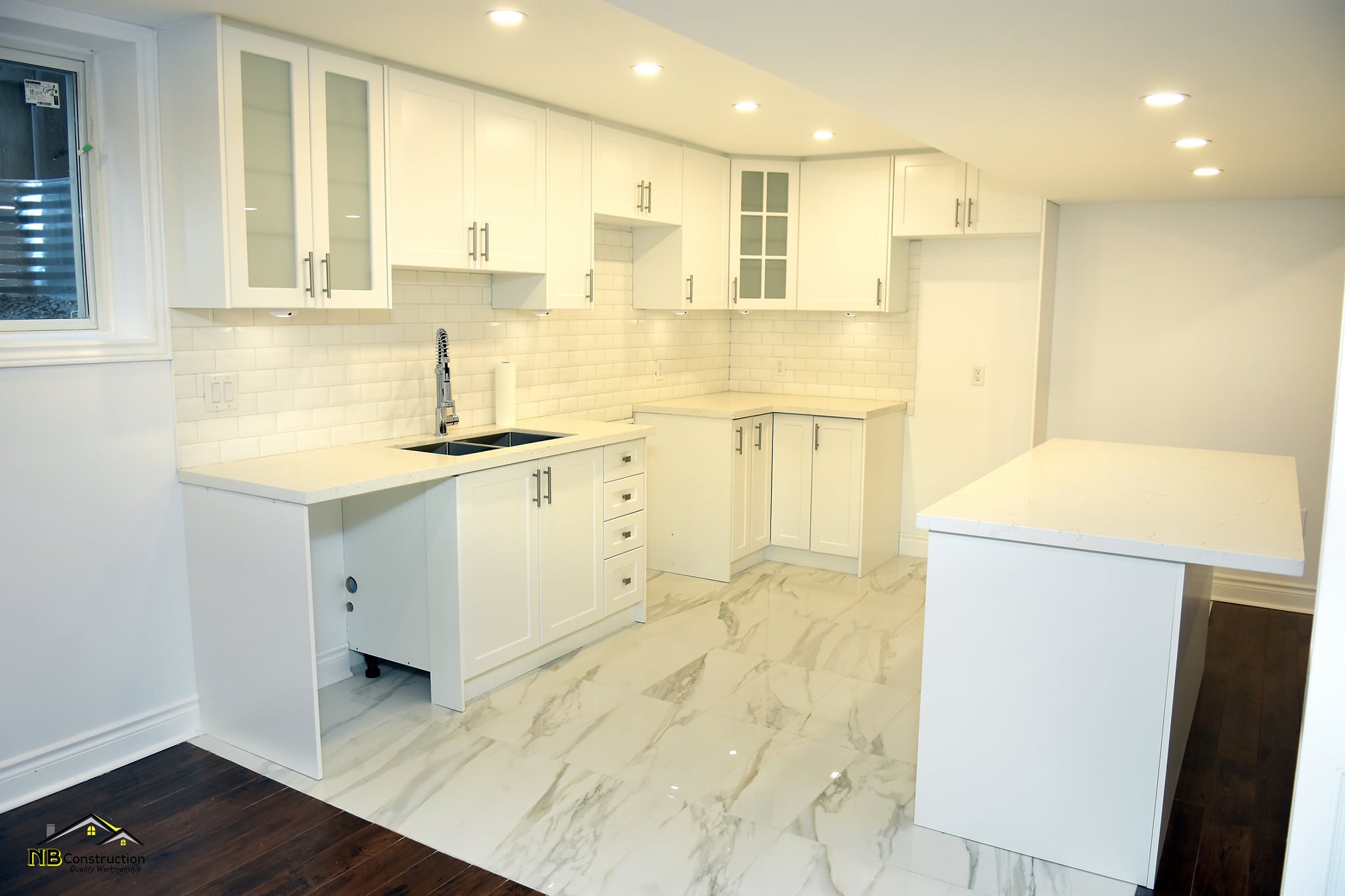 Custom wood cabinets installed in kitchen